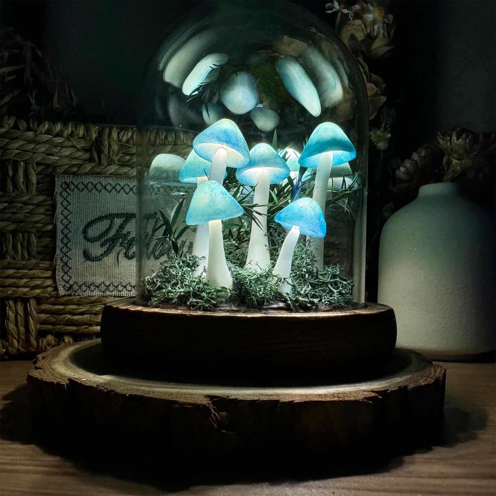 View 1 of ***POWER CORD FOR PICTURED ITEM NOT THE LAMP ITS SELF**** MystiLorky Mushroom Lamp, Decor LED Light in Glass Dome with Base for Home Bedroom Decor Birthday with Birthday Valentines Anniversaries Gifts Box (Orange) (Blue-01)