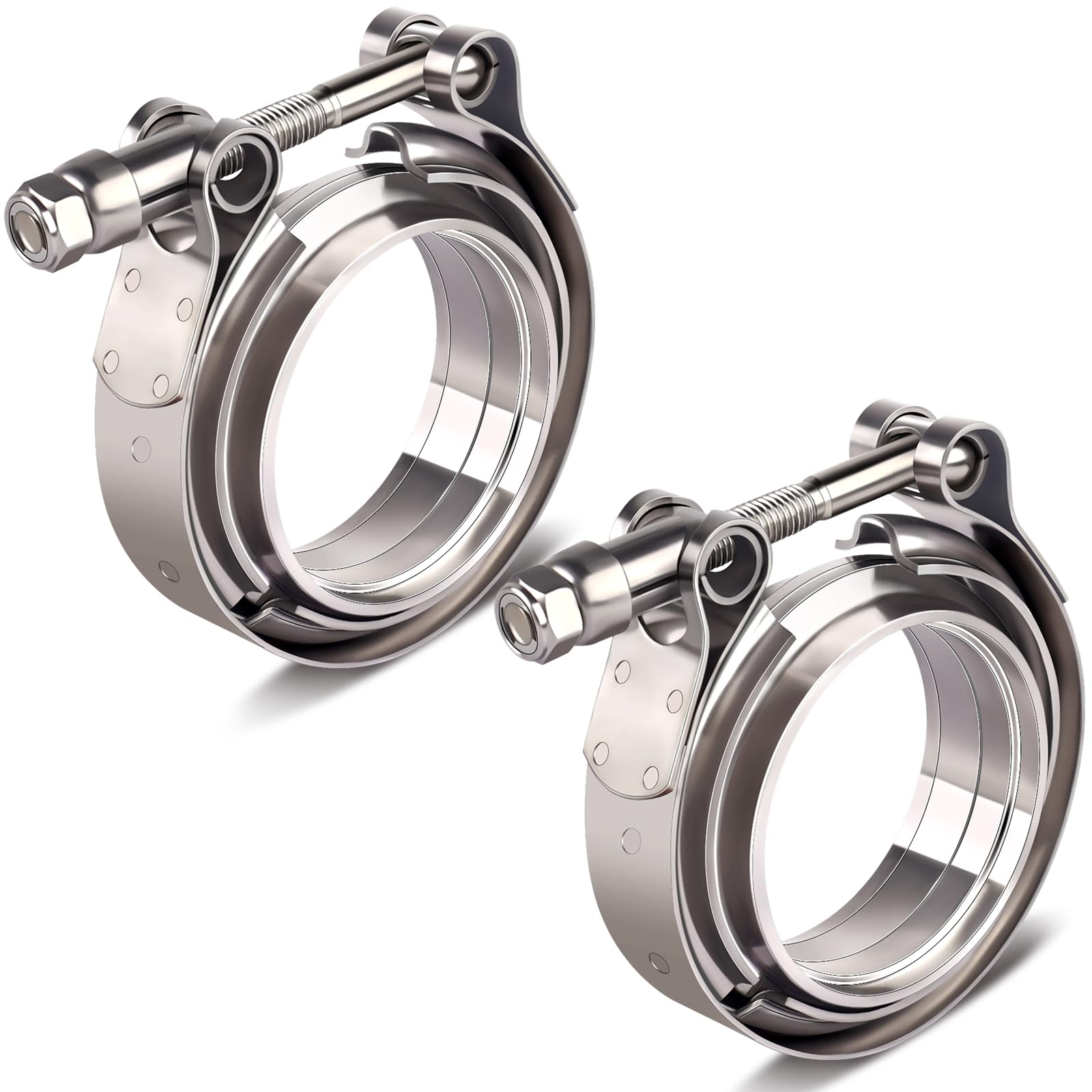 Photo 1 of 2Pcs 2.5 Inch V-Band Flange Clamps, Stainless Steel Exhaust V Band Clamp with Male Female Quick-release Flat Flange Assembly For Turbo, Downpipes, Exhaust System
