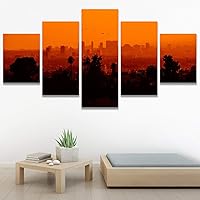 SIGNWIN 5 Panel Canvas Wall Art Cityscape Sunset for Home Decorations Ready to Hang - 60