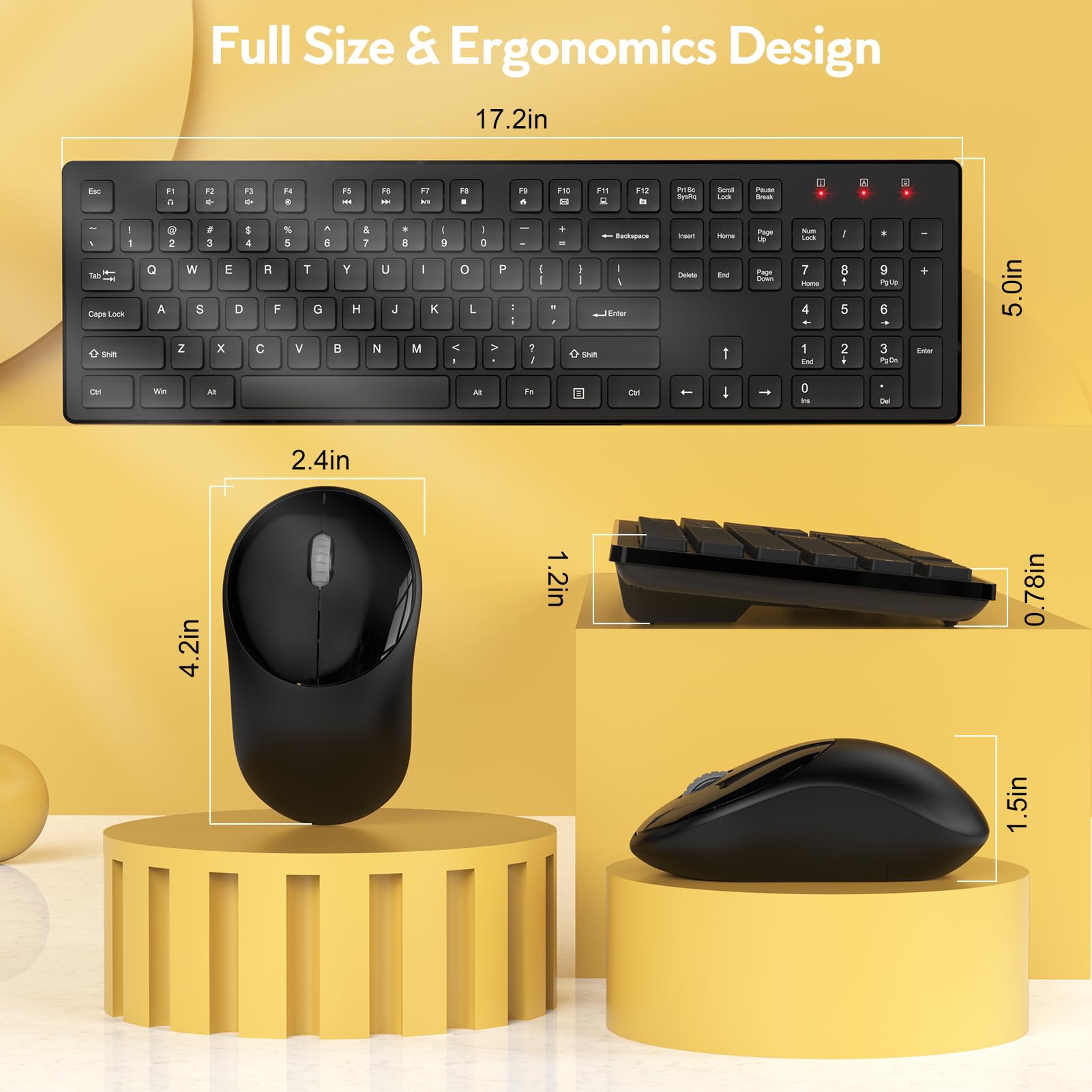 Wireless Keyboard and Mouse, Trueque Silent 2.4GHz Cordless Full Size USB Mouse Combo, Long Battery Life, Lag-Free for Computer, Laptop, PC, Windows, Mac, Chrome OS (Black)