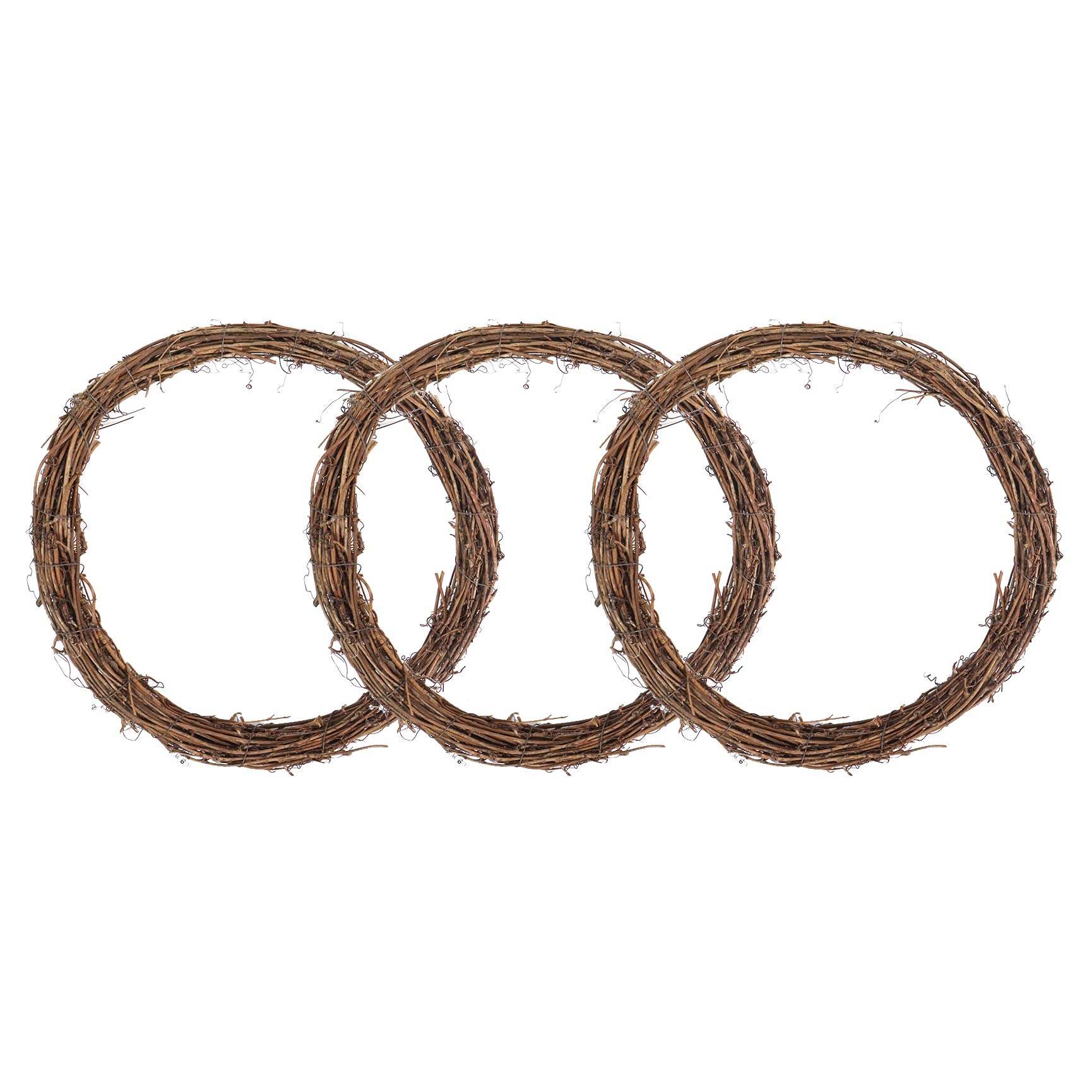 3Pack 30cm Natural Grapevine Wreaths, Round Rattan Wreath DIY Crafts Natural Grapevine Wreaths Wall Hanging Decoration for Halloween,Christmas Wedding Party Decors