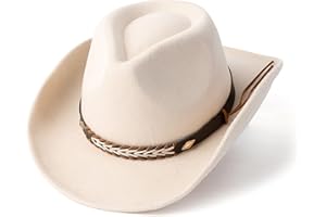 Gossifan Western Cowboy & Cowgirl Hat Felt Wide Brim Women Men Fedora Hats