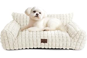 blunique Dog Couch Beds for Dogs/Cats, Supportive Washable Fluffy Faux Rabbit Pet Sofa Cat Couch with Removable Zipper Cover for Small/Medium Dogs 30 x 20 x10inch, Off White