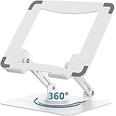 SOUNDANCE Laptop Stand with 360° Rotating Base, Ergonomic Computer Riser for Desk, Adjutable Height Muti-Angle, Foldable Laptop Mount, Stable Metal Holder Support 10-15.6" Notebook PC, White