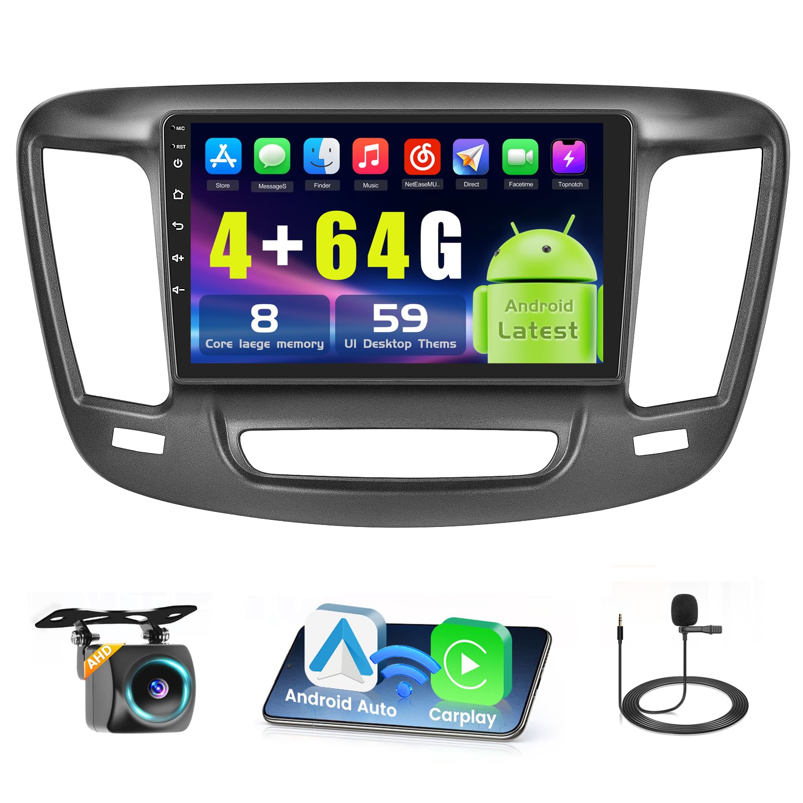 Photo 1 of Inefala 4GB 64GB Stereo for Chrysler 200 200C 200S 2015-2019 CarPlay Radio 8 Core Android Head Unit Backup Camera 9" Touchscreen IPS GPS DSP 59UI