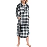 Latuza Women's Petite Flannel Nightgown Long Sleeves Night Gown with Pockets