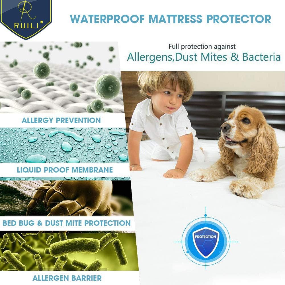 Ruili 2 Pack Twin Size Premium 100% Waterproof Mattress Protector-Vinyl Free, Safe Fitted Mattress Protector - 10 Year Quality Assurance: Home & Kitchen