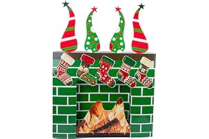 Christmas Cardboard Fireplace Prop Fake Chimney Fireplace Backdrop 3D Giant Green Brick Cardboard Faux Fireplace for Christma