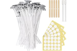XIBETEO Candle Wicks for Candle Making Set, 100 Pcs 4in Pre-Waxed Natural Cotton Wicks, 7 Wick Holders & 100 Glue Stickers, L