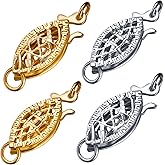 4 Piece Pearl Filigree Necklace Clasp Oval Filigree Fish Hook Clasp Jewelry Slide Bracelet Connectors with Storage Box for Layered Necklaces, Jewelry, Crafts Bracelets, 2 Styles and 2 Colors