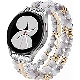 VISOOM Beaded Boho Bracelet Compatible for Samsung Galaxy Watch 8/7/6/5/4 40/44mm Bands/Active 2 Watch 4 Classic 42mm Band Women, 20mm Handmade Elastic Crystal Beads Bracelet for Galaxy Watch 5 pro
