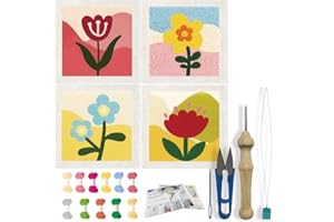 FREEBLOSS 4 Set DIY Punch Needle Kit Abstract Flowers Punch Needle Embroidery Wall Hanging Painting Punching Needles Starter 