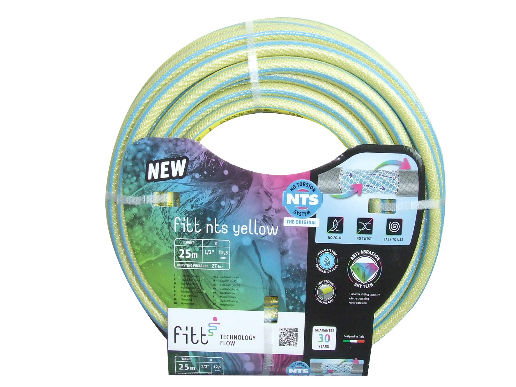 FITT NTS Yellow 1" (25mm) 25m – Strong and Malleable Yellow Garden Watering Hose for Intensive Use. Featuring Exclusive Technologies