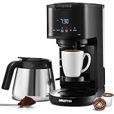 Gourmia Coffee Maker - 12-Cup &amp; Single Serve, Thermal Carafe, Black | K-Cup &amp; Ground Coffee Compatible, Digital Display with Brew Later, Strong Setting, Pause &amp; Serve, Fold-Away Cup Shelf