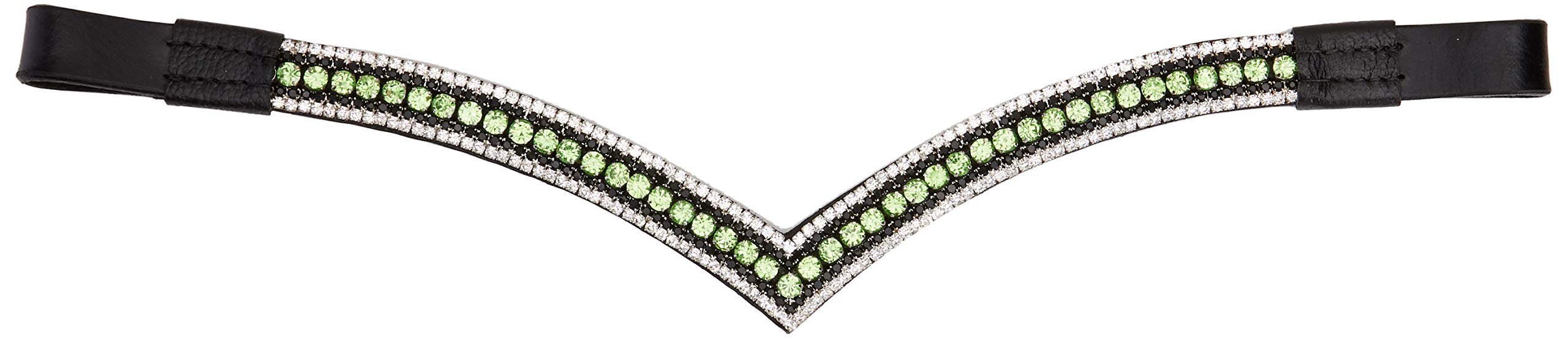 Cwell Equine Bling V Shape 5 Rows Diamante Parrort Green/Clear Crystal Browband Dressage Black (Cob 15 Inches)