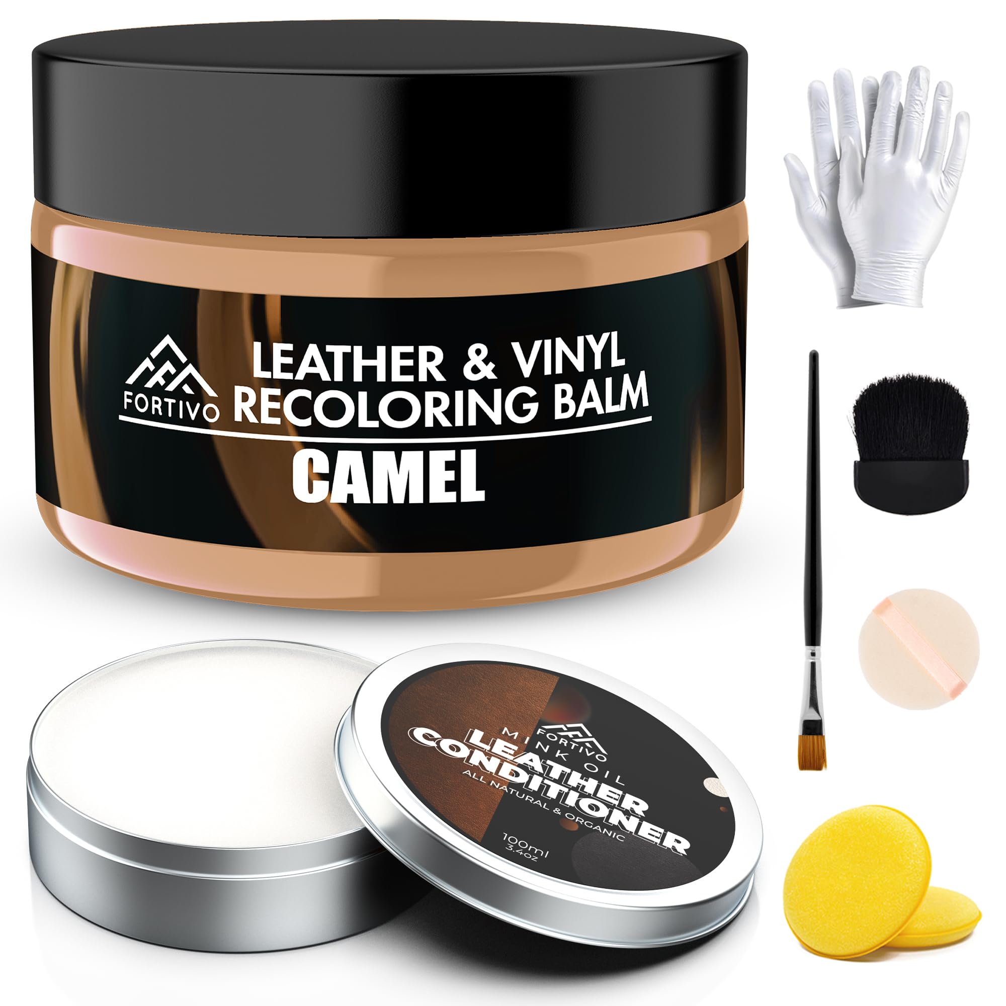 FORTIVO Leather Recoloring Balm with Mink Oil, Couch Repair Kit