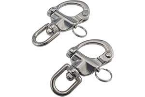 keehui Pair 2-3/4inches Swivel Eye Snap Shackle Quick Release Bail Rigging Sailing Boat Marine 316 Stainless Steel for Sailboat Spinnaker Halyard