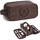 Janhavi Toiletry Bag For Men Waterproof, Groomsmen Gifts Personalized Leather Engraved Initials & Wheat, Mens Toiletry Travel Bag, Birthday Gifts For Men, Travel Tssentials (Medium, Dark Brown, A)