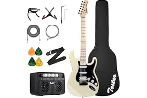 TOSTAR Electric Guitar Kit, 39 Inch Solid Wood Right Handed Guitar for Beginners Starter with Amp, HSS Pick Up, Poplar Body, Hand Polished, Vintage Cream, TST-320-VW-NEW