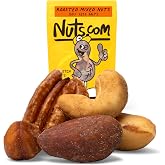 Nuts com Deluxe Roasted Mixed Nuts 50% Less Sodium, 14 oz | Assorted Nuts with Almonds, Cashews, Pecans, Brazil Nuts &amp; Hazelnuts &ndash; No Peanuts &ndash; Healthy Nut Snacks for Baking &amp; Snacking