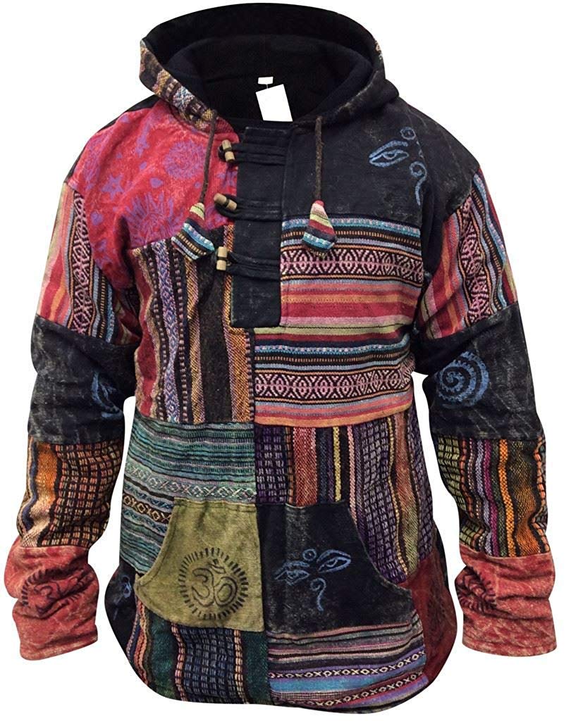 SHOPOHOLIC FASHION Mens Patchwork Fleece Line Hoodie,S Multicoloured