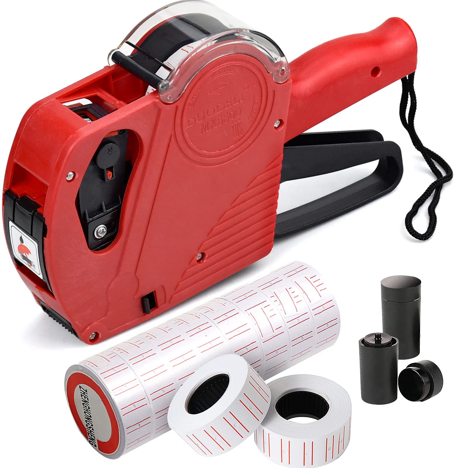 PLUTEO Red Price Tag Gun Kit, Pricing Label Gun with 10 Pcs Labels and Spare Ink for Grocery Store (MX-5500EOS)