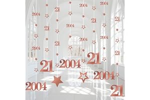 Eucutur Pink Rose Gold 21st Birthday Decorations for Her, Pre-Strung Glitter Twinkle Number Vintage 2004 21 Years Old Hanging Streamer Banner Party Supplies, Pink 21 Bday Gift Decor for Girls Women