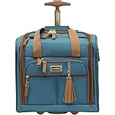 Steve Madden Designer 15 Inch Carry on Suitcase- Small Weekender Overnight Business Travel Luggage- Lightweight 2- Rolling Spinner Wheels Under Seat Bag for Women (Harlo Teal Blue)