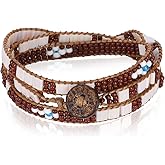 Miss Rabbit Boho Layered Leather Handmade Bracelet, Natural Stone Beaded 5 Wrap Bracelets for Women Blue Turquoise Beads Bohemian Bracelet Jewelry