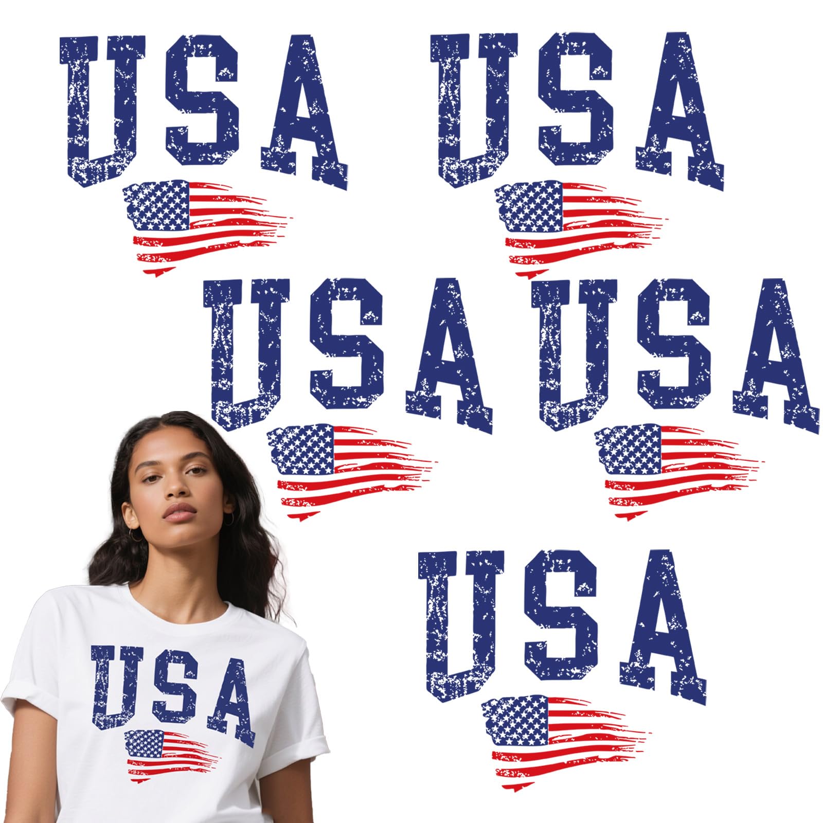 Photo 1 of Patriotic Iron on Transfers 4th of July Iron on Decals Patches Appliques Heat Transfers Vinyl Cute Memorial Day Decals for Clothes Bag Pillow Covers DIY(American Flag Style) 5 Pcs