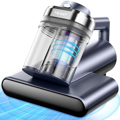 Teant Upgrade Cordless Mattress Vacuum with 18kPa Ultra-Deep Suction, 2-Speed Bed Vacuum with 33000 RPM/Min Roller Brush, 253.7nm UV-C Light & LED Display, HEPA, 149℉ Heat, Aroma & Anion for Bed Sofa