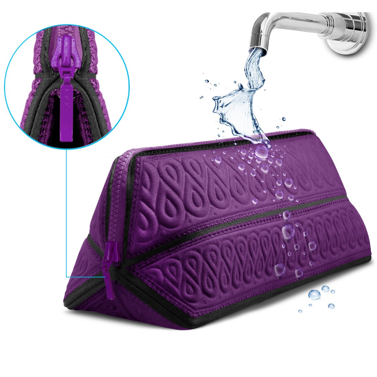 MetricUSA Cosmetic Makeup Bag Case Organizer Fits Even Longest Makeup Brushes is Water Repellent Travel Clutch Purse Toiletry Bag is Portable Soft and Beautiful Premium Quality Foldable Design(Purple)