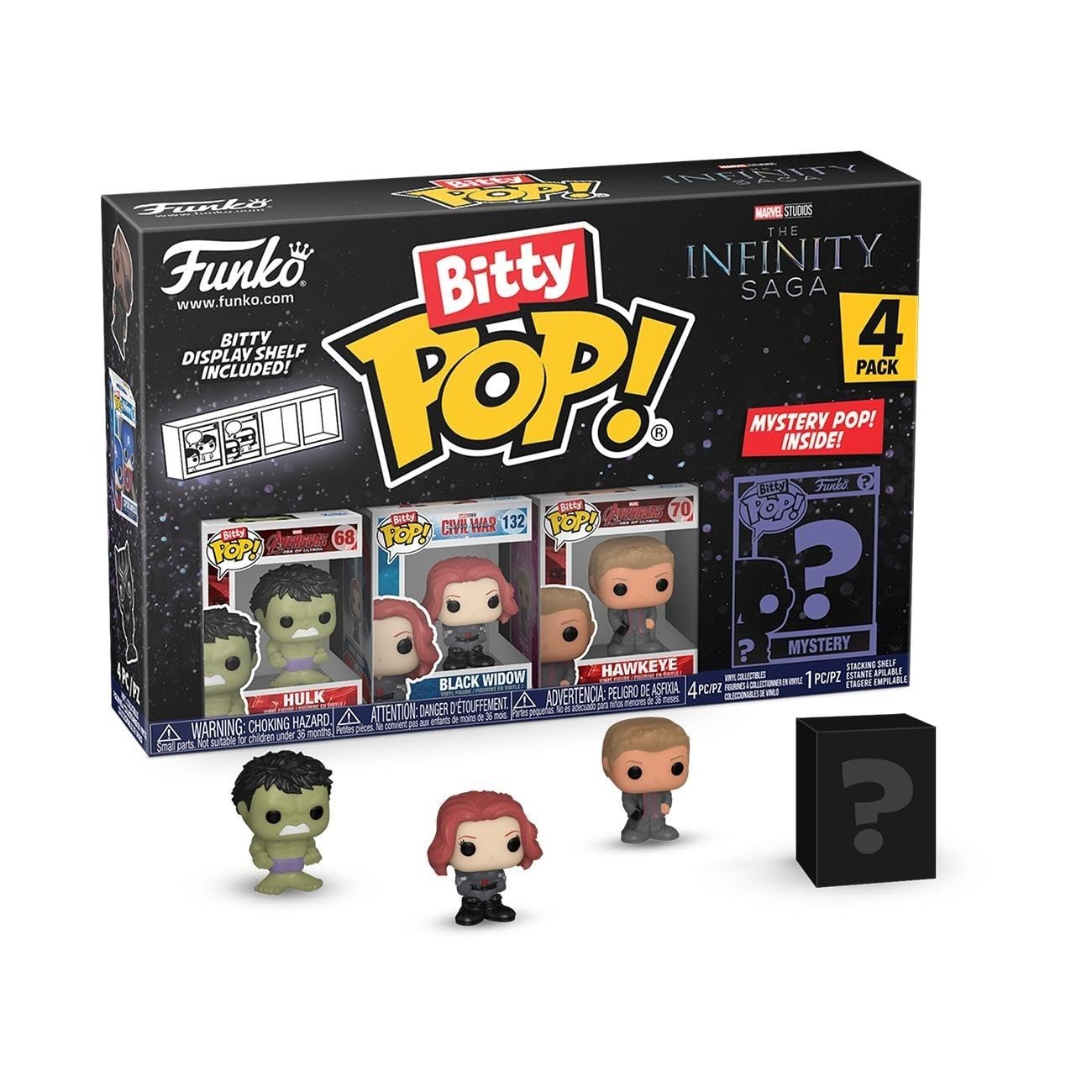 Funko Bitty POP! 4 Pack: Marvel - The Avengers - Hulk - Black Widow - Hawkeye - Mystery Mini Figure - Styles may vary And A Surprise Mystery Mini Figure - 0.9 inch (2.2 cm) Collectable - Gift Idea
