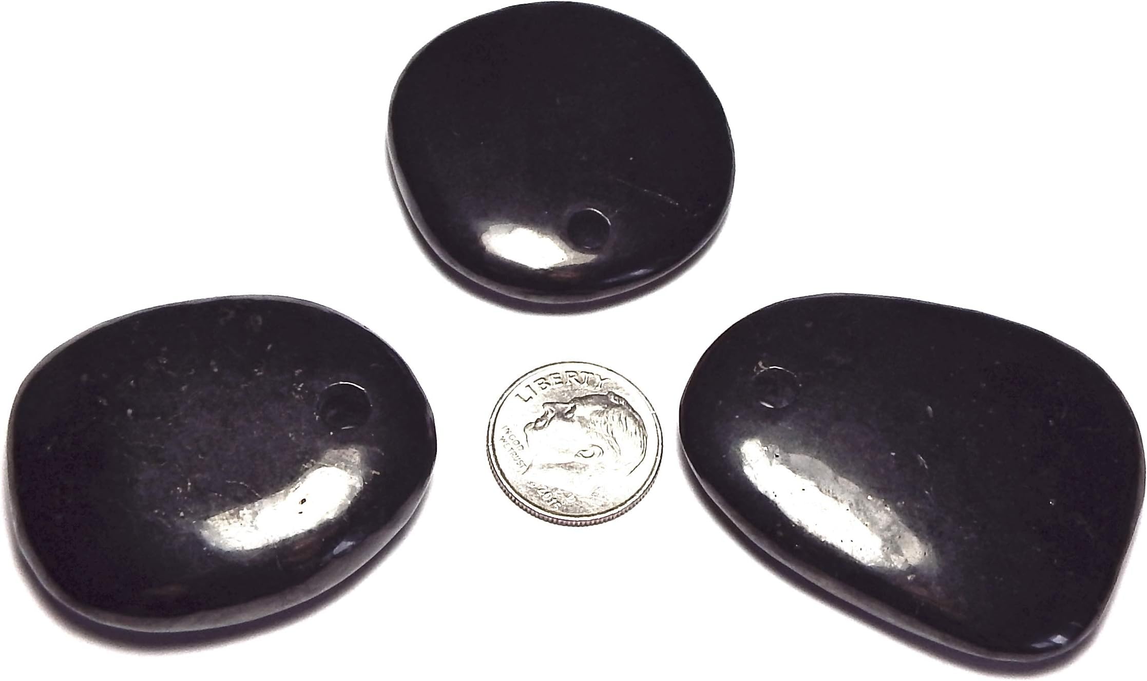 3 pcs RUSSIAN SHUNGITE 35-45mm FREEFORM PENDANT Beads NATURAL