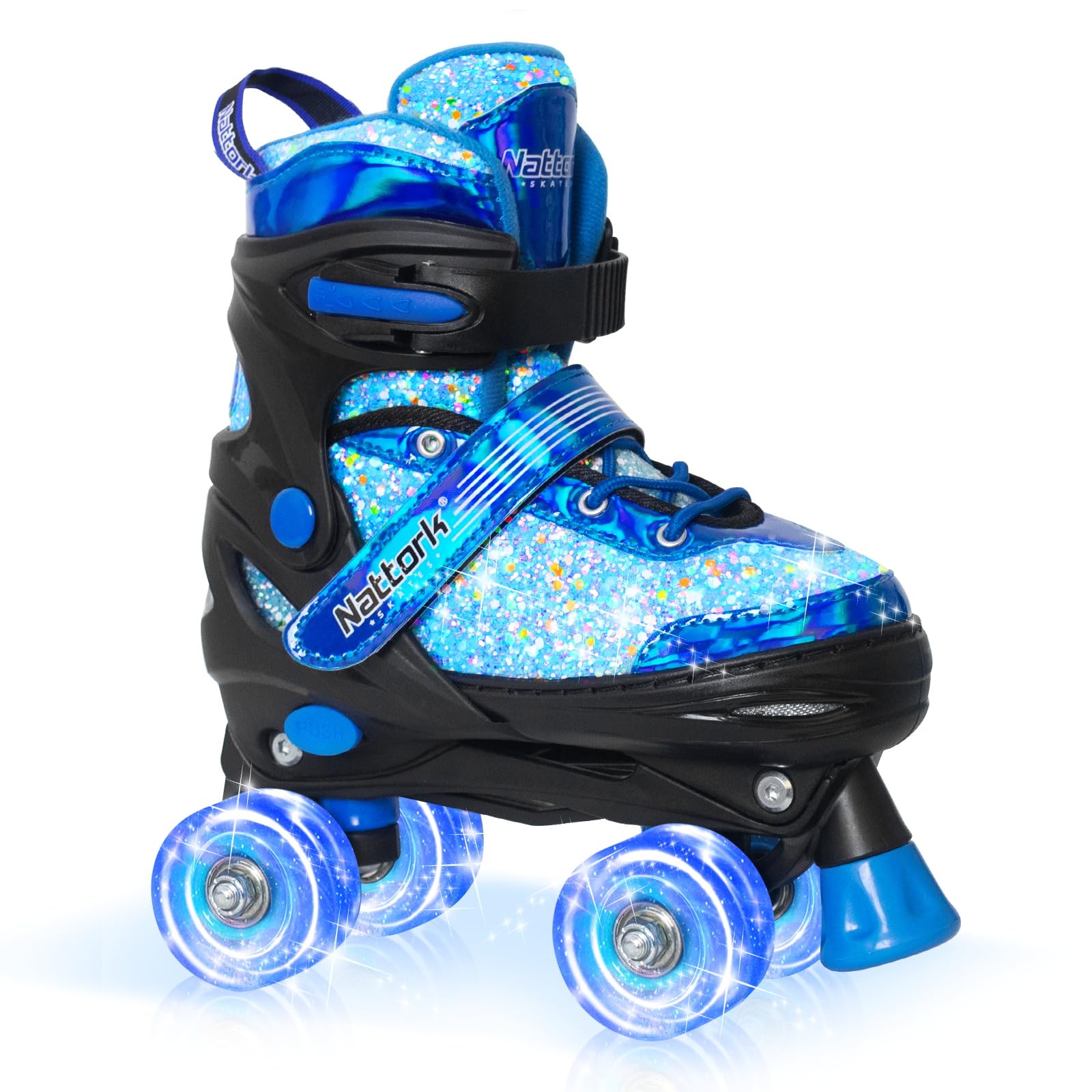 Photo 1 of ** USED** Nattork Kids Roller Skates for Girls Boys Kids, 4 Sizes Adjustable Girls Roller Skates for Ages 3-12 with Light up Wheels & Safety Protection - Cool Birthday Gift for Indoor Outdoor Sports