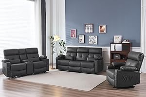 Consofa Recliner Sofa Sets for Living Room, 3 Pieces Recliner Furniture Sofa Set, Power Recliner Sofa, Loveseat, Recliner, Power Recliner Sofa Set for Living Room Furniture Set