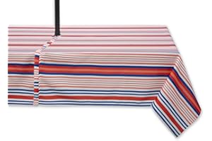 YiHomer Indoor Outdoor Tabletop for Spring Summer Decorations, Picnics and Dinner Parties - Stain and Water Resistant, Patriotic Stripes, Zipper Tablecloth, 60 x 84 Rectangle with Umbrella Hole