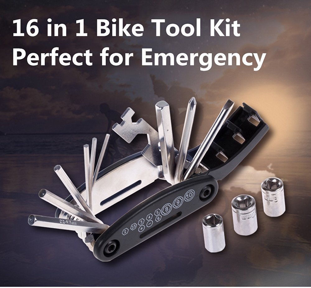 Flyproshop 16 in 1 Multifunction Bicycle Bike Mechanic Repair Tool Kit Handheld Folding Cycling Emergency Repair Tools Set
