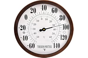 CHIVENIDO 12" Indoor Outdoor Thermometer Decorative - Large Outdoor Thermometers for Patio, Round Wall Thermometer with Stainless Steel Enclosure, No Battery Needed Hanging Thermometer Outdoor (Bronze)