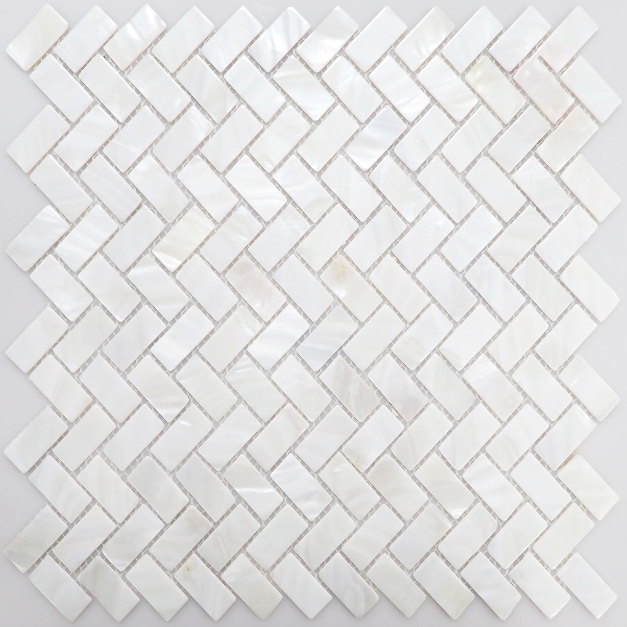 Incudo Pure White Mother of Pearl Herringbone Mosaic Tile - 270x287mm, Mesh Backing