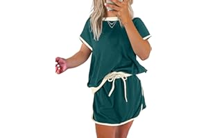 SELINK Lounge Sets for Women 2 Piece Skirt Colorblock Drop Shoulder T Shirt and Skort Set Summer Tracksuits