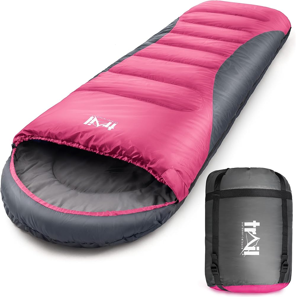 Trail Alpine 400 Hooded Sleeping Bag 0C -10C 2 Way Zipper Pink
