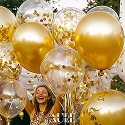 AULE Party Balloons Pack of 42 - Metallic Gold