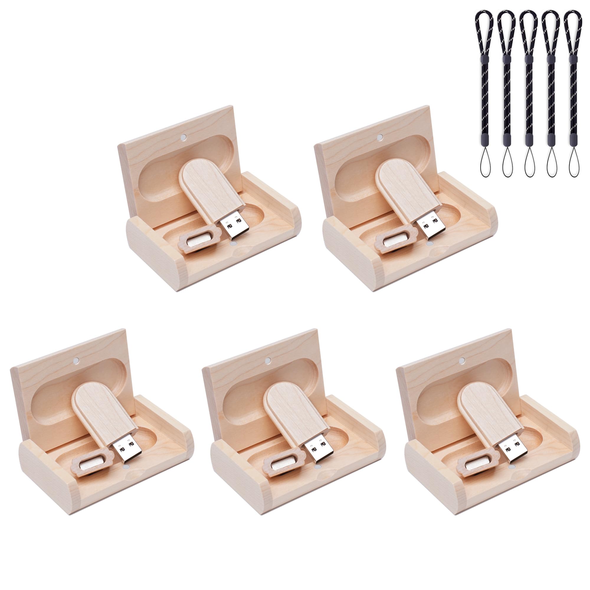 Meiyuexiang 5 PACK Wood USB Flash Drive Storage Stick USB2.0 Memory Stick with Wooden Box 32GB
