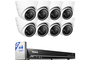 REOLINK 12MP PoE Security Camera System, 8pcs H.265 12MP Security Cameras, Person Vehicle Pet Detection, Two-Way Talk, Spotlights Color Night Vision, 16CH NVR with 4TB HDD, RLK16-1200D8-A