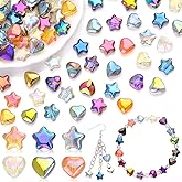 200PCS 8MM Glass Star Beads Bedazzling Irisedent Glass Beads,Crystal Star Heart Beads,Eletroplated Mixed Colors Cute Bead for Necklace Bracelet Earring Jewelry Making, Spacer Bead for Crafting & DIY