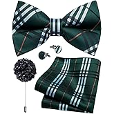 YourTies Silk Bow Tie Set for Men Striped Pre-tied Tuxedo Bowties Pocket Square Cufflinks Adjustable Wedding Prom Party