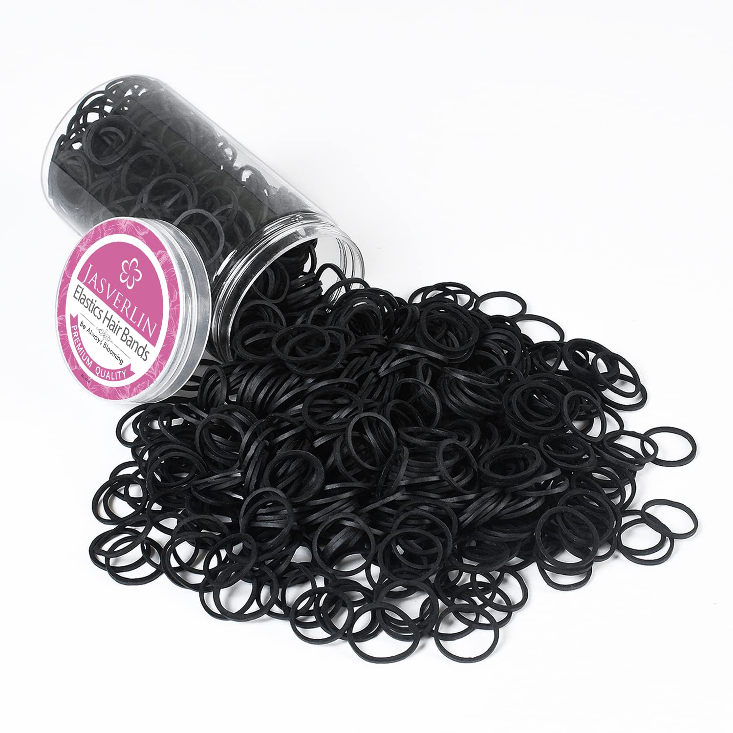 JASVERLIN 3/4inch Black Hair Rubber Bands, Small Rubberbands Ponytail Holder no Damage Mini Tiny Hair Ties Elastics Girls Women Baby 1000PCS