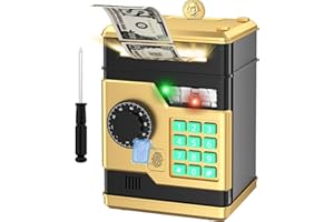 NAFEIV Piggy Bank, Automatic Electronic Piggy Bank for Kids Boys Girls with Password and Fingerprint Unlocking Simulation, Money Bank Kids Safe Toys for 3 4 5 6 7 8 9 10 Year Old Boy Girl(Turmeric)