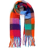 Marrywindix Winter Women Warm Scarf Large Soft Chunky Plaid Scarf Oversized Colorful Checked Thick Knit Casual Tassel Shawl